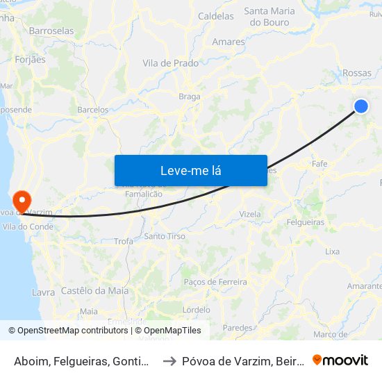 Aboim, Felgueiras, Gontim e Pedraído to Póvoa de Varzim, Beiriz e Argivai map