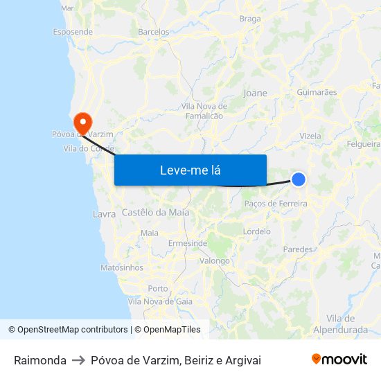 Raimonda to Póvoa de Varzim, Beiriz e Argivai map