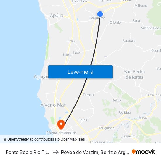 Fonte Boa e Rio Tinto to Póvoa de Varzim, Beiriz e Argivai map