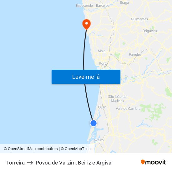 Torreira to Póvoa de Varzim, Beiriz e Argivai map