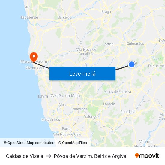 Caldas de Vizela to Póvoa de Varzim, Beiriz e Argivai map