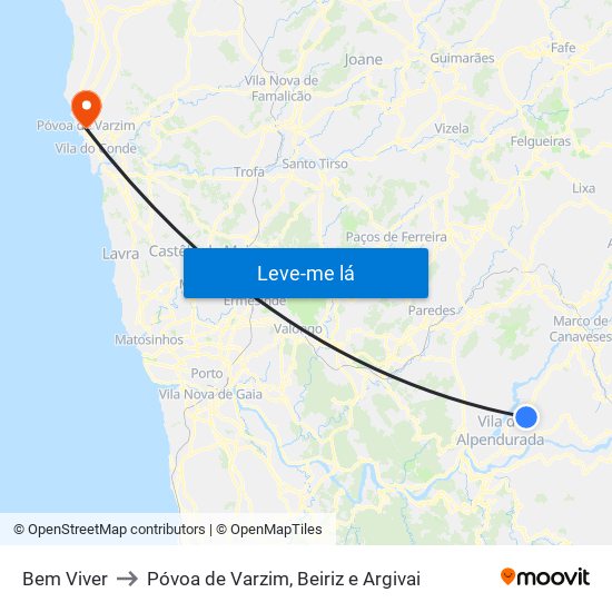 Bem Viver to Póvoa de Varzim, Beiriz e Argivai map