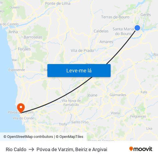 Rio Caldo to Póvoa de Varzim, Beiriz e Argivai map