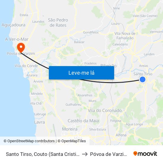 Santo Tirso, Couto (Santa Cristina e São Miguel) e Burgães to Póvoa de Varzim, Beiriz e Argivai map
