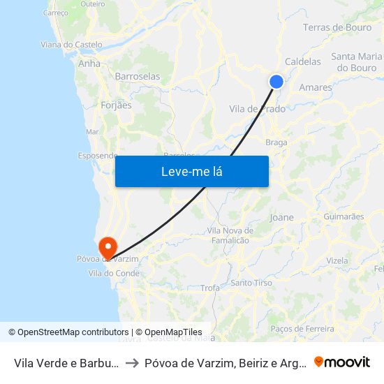 Vila Verde e Barbudo to Póvoa de Varzim, Beiriz e Argivai map