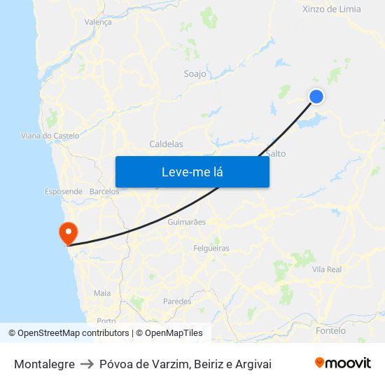 Montalegre to Póvoa de Varzim, Beiriz e Argivai map