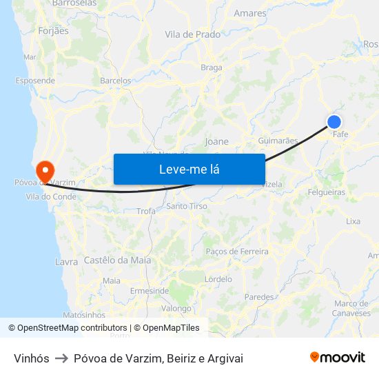 Vinhós to Póvoa de Varzim, Beiriz e Argivai map