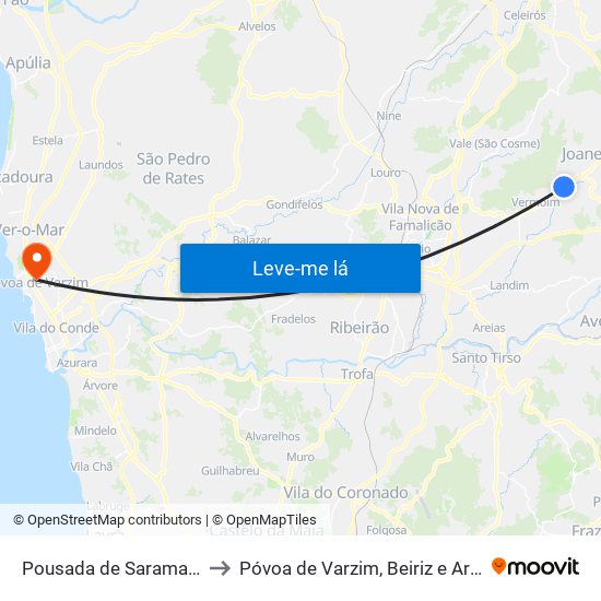 Pousada de Saramagos to Póvoa de Varzim, Beiriz e Argivai map