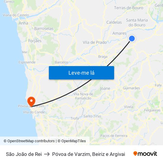 São João de Rei to Póvoa de Varzim, Beiriz e Argivai map