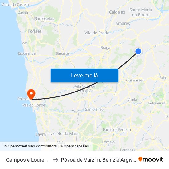 Campos e Louredo to Póvoa de Varzim, Beiriz e Argivai map