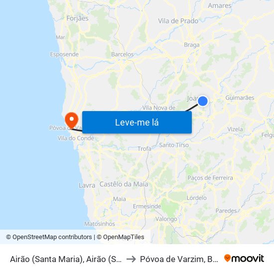 Airão (Santa Maria), Airão (São João) e Vermil to Póvoa de Varzim, Beiriz e Argivai map