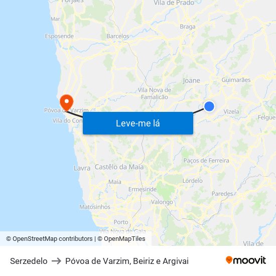 Serzedelo to Póvoa de Varzim, Beiriz e Argivai map