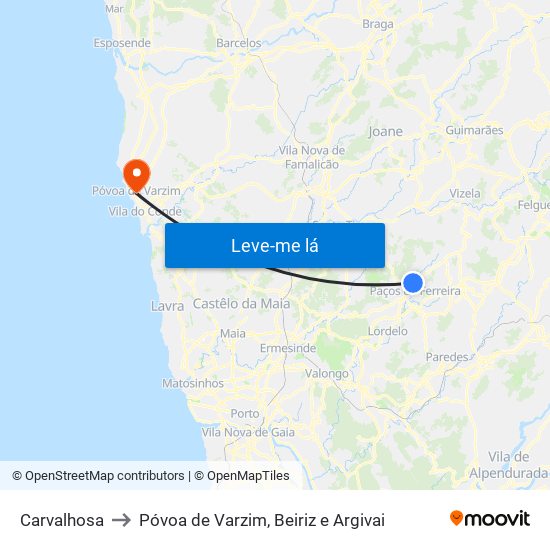 Carvalhosa to Póvoa de Varzim, Beiriz e Argivai map