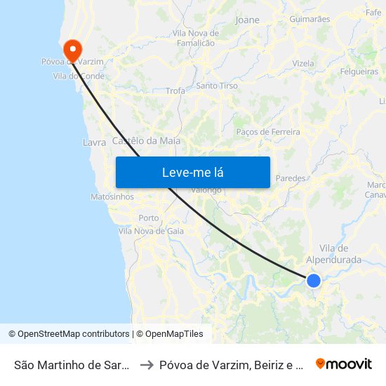 São Martinho de Sardoura to Póvoa de Varzim, Beiriz e Argivai map