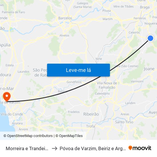 Morreira e Trandeiras to Póvoa de Varzim, Beiriz e Argivai map