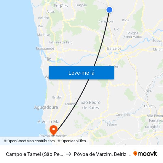 Campo e Tamel (São Pedro Fins) to Póvoa de Varzim, Beiriz e Argivai map