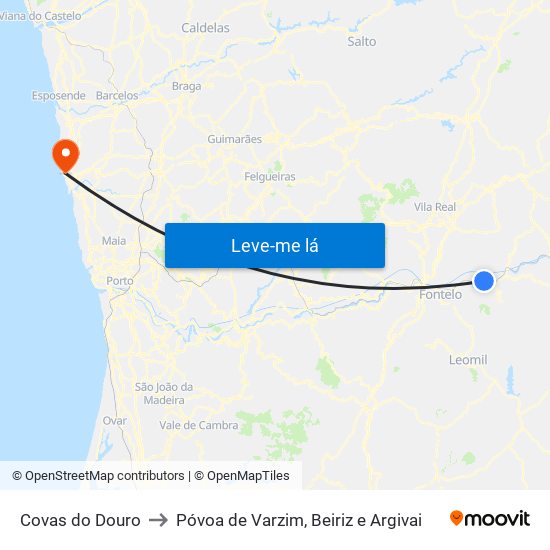 Covas do Douro to Póvoa de Varzim, Beiriz e Argivai map