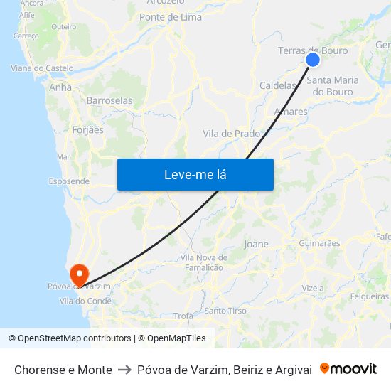 Chorense e Monte to Póvoa de Varzim, Beiriz e Argivai map