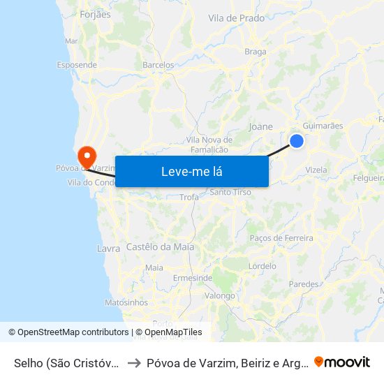 Selho (São Cristóvão) to Póvoa de Varzim, Beiriz e Argivai map