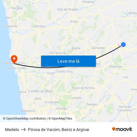 Medelo to Póvoa de Varzim, Beiriz e Argivai map