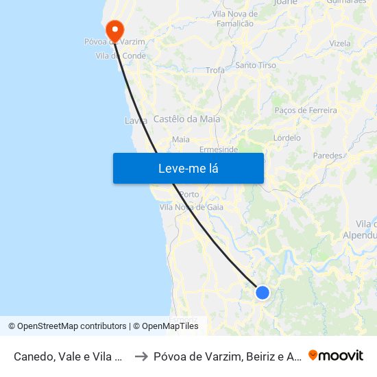 Canedo, Vale e Vila Maior to Póvoa de Varzim, Beiriz e Argivai map