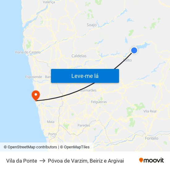 Vila da Ponte to Póvoa de Varzim, Beiriz e Argivai map