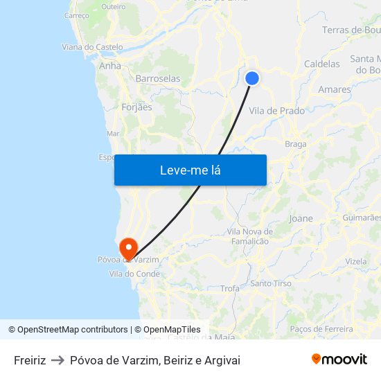 Freiriz to Póvoa de Varzim, Beiriz e Argivai map