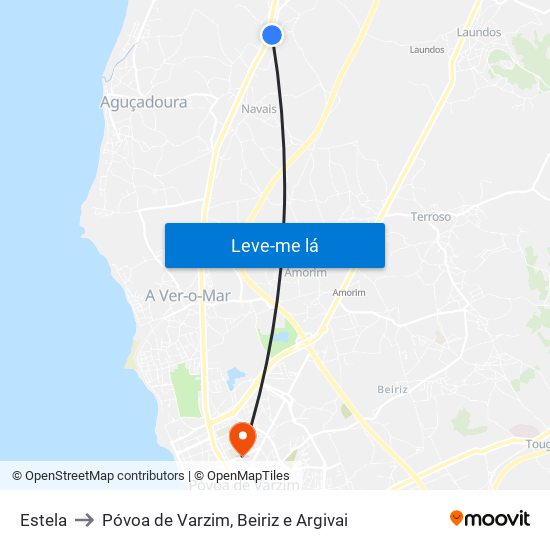 Estela to Póvoa de Varzim, Beiriz e Argivai map