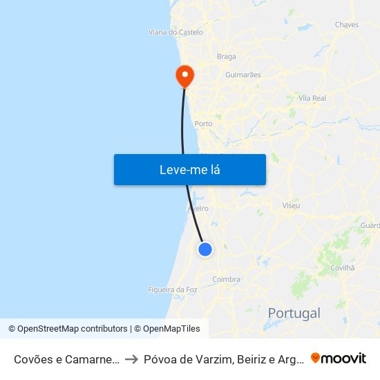 Covões e Camarneira to Póvoa de Varzim, Beiriz e Argivai map