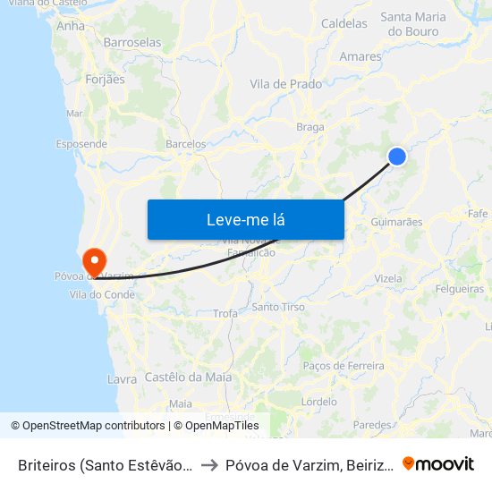 Briteiros (Santo Estêvão) e Donim to Póvoa de Varzim, Beiriz e Argivai map