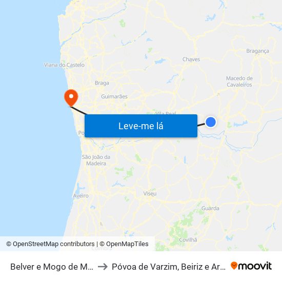 Belver e Mogo de Malta to Póvoa de Varzim, Beiriz e Argivai map