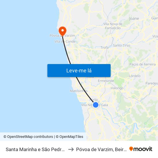Santa Marinha e São Pedro da Afurada to Póvoa de Varzim, Beiriz e Argivai map