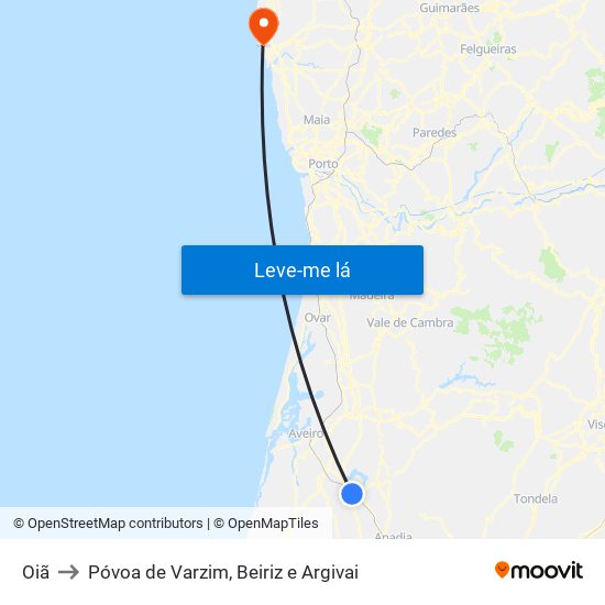 Oiã to Póvoa de Varzim, Beiriz e Argivai map