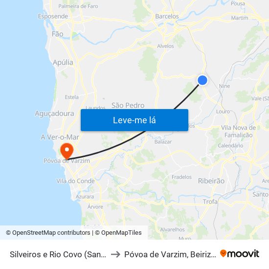 Silveiros e Rio Covo (Santa Eulália) to Póvoa de Varzim, Beiriz e Argivai map