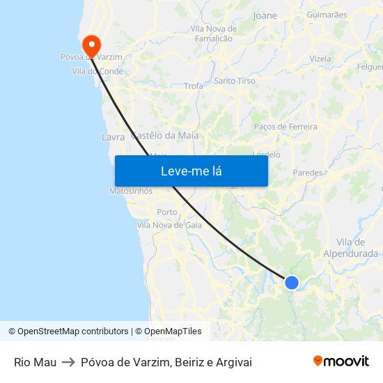 Rio Mau to Póvoa de Varzim, Beiriz e Argivai map