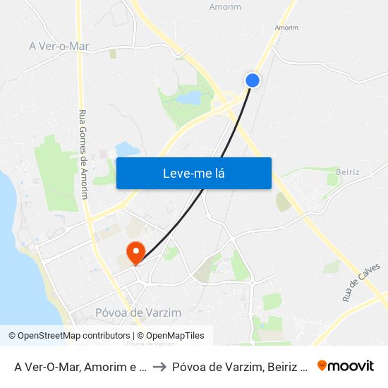 A Ver-O-Mar, Amorim e Terroso to Póvoa de Varzim, Beiriz e Argivai map