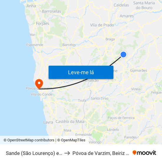 Sande (São Lourenço) e Balazar to Póvoa de Varzim, Beiriz e Argivai map