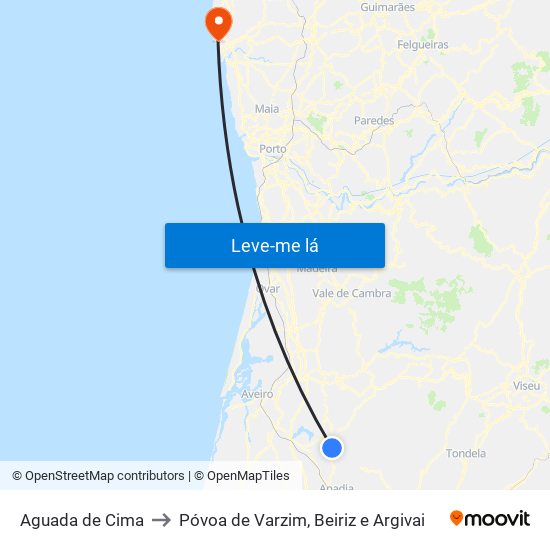 Aguada de Cima to Póvoa de Varzim, Beiriz e Argivai map