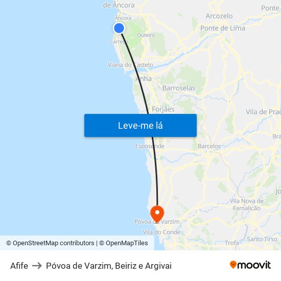 Afife to Póvoa de Varzim, Beiriz e Argivai map