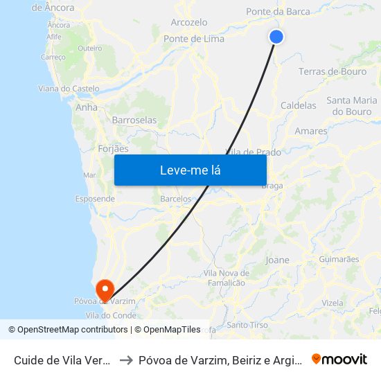 Cuide de Vila Verde to Póvoa de Varzim, Beiriz e Argivai map