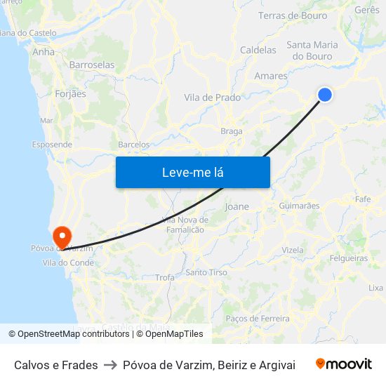 Calvos e Frades to Póvoa de Varzim, Beiriz e Argivai map