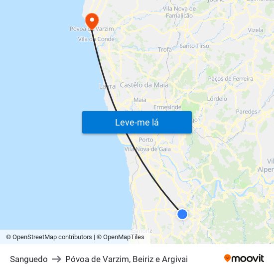 Sanguedo to Póvoa de Varzim, Beiriz e Argivai map