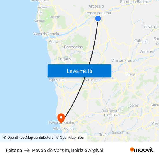 Feitosa to Póvoa de Varzim, Beiriz e Argivai map