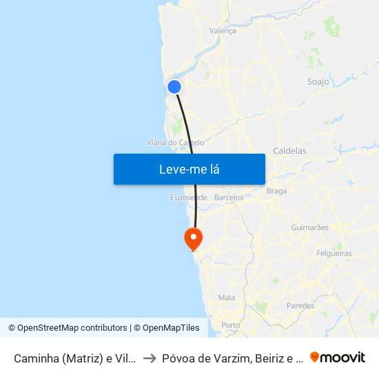 Caminha (Matriz) e Vilarelho to Póvoa de Varzim, Beiriz e Argivai map