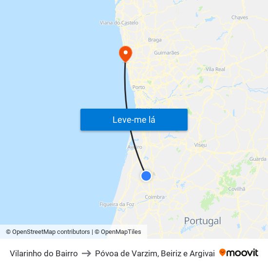 Vilarinho do Bairro to Póvoa de Varzim, Beiriz e Argivai map