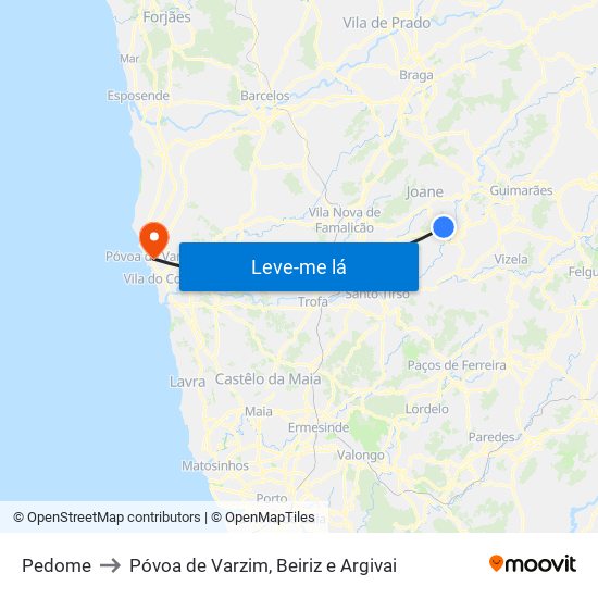 Pedome to Póvoa de Varzim, Beiriz e Argivai map