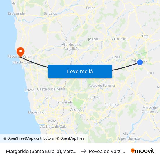 Margaride (Santa Eulália), Várzea, Lagares, Varziela e Moure to Póvoa de Varzim, Beiriz e Argivai map