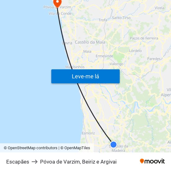 Escapães to Póvoa de Varzim, Beiriz e Argivai map