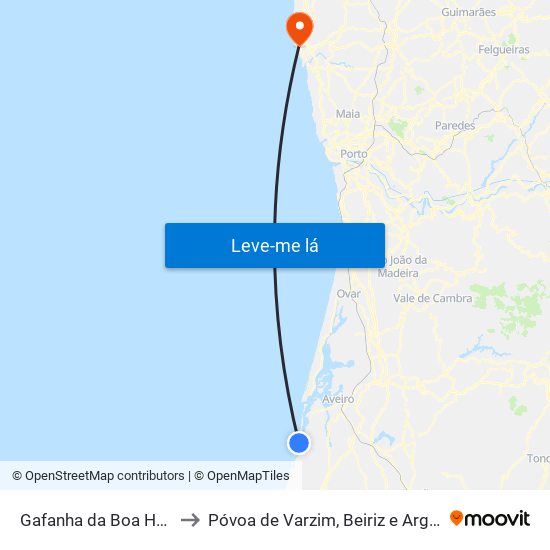 Gafanha da Boa Hora to Póvoa de Varzim, Beiriz e Argivai map