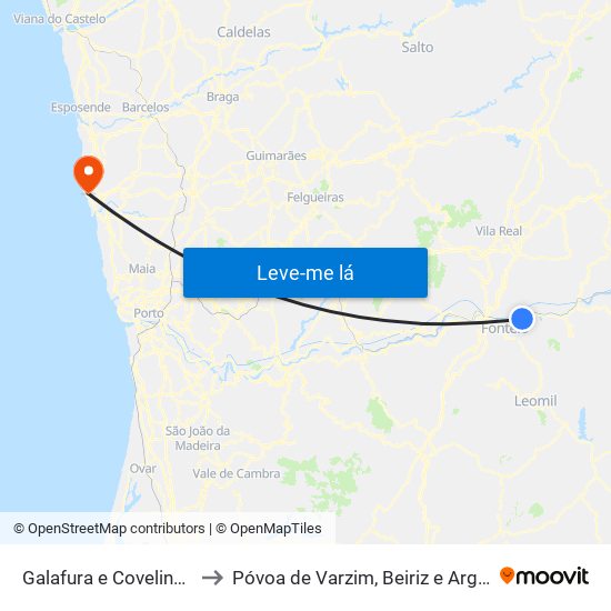 Galafura e Covelinhas to Póvoa de Varzim, Beiriz e Argivai map